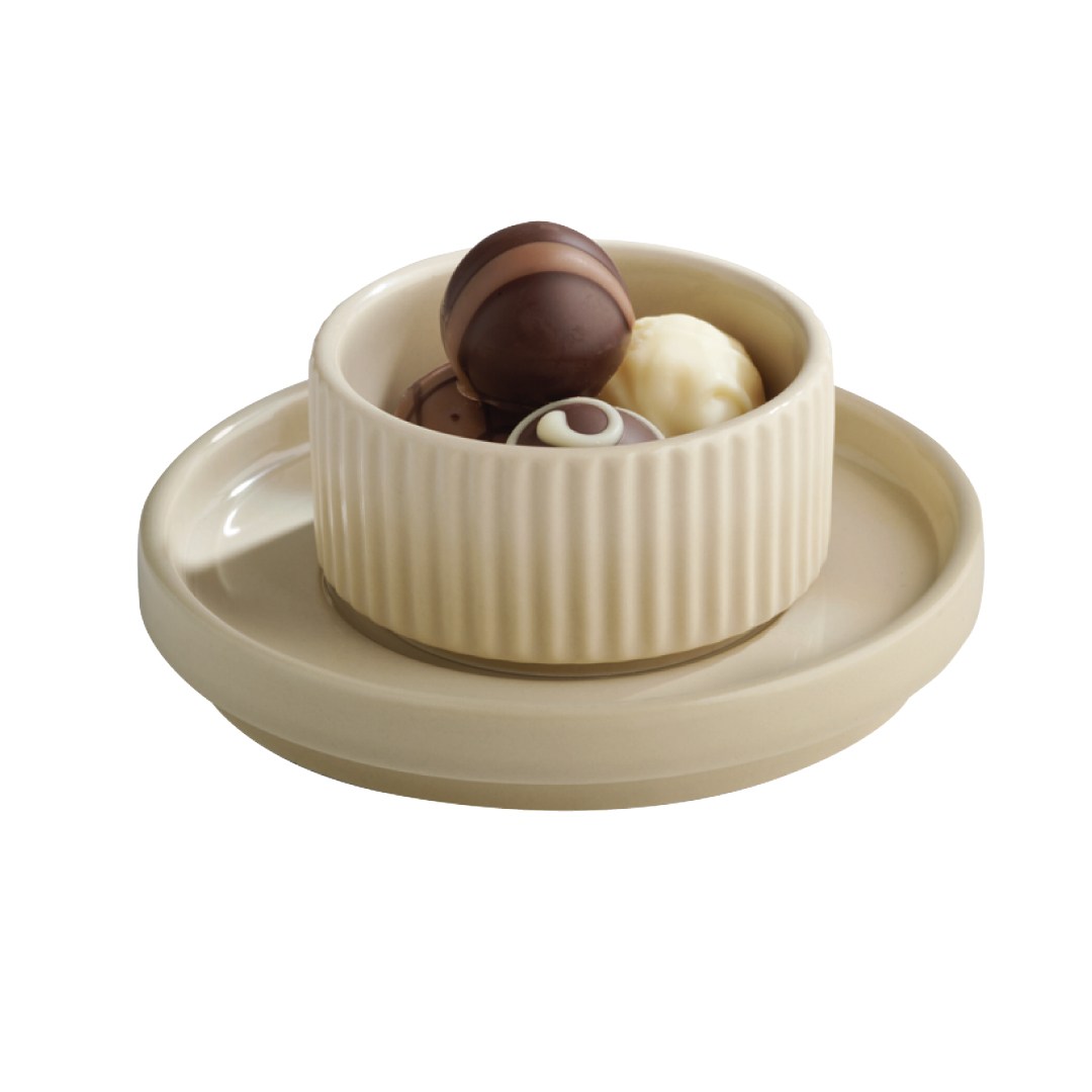 Podšálka THE GRID, porcelán, béžová pr. 12,5 cm, v. 2 cm