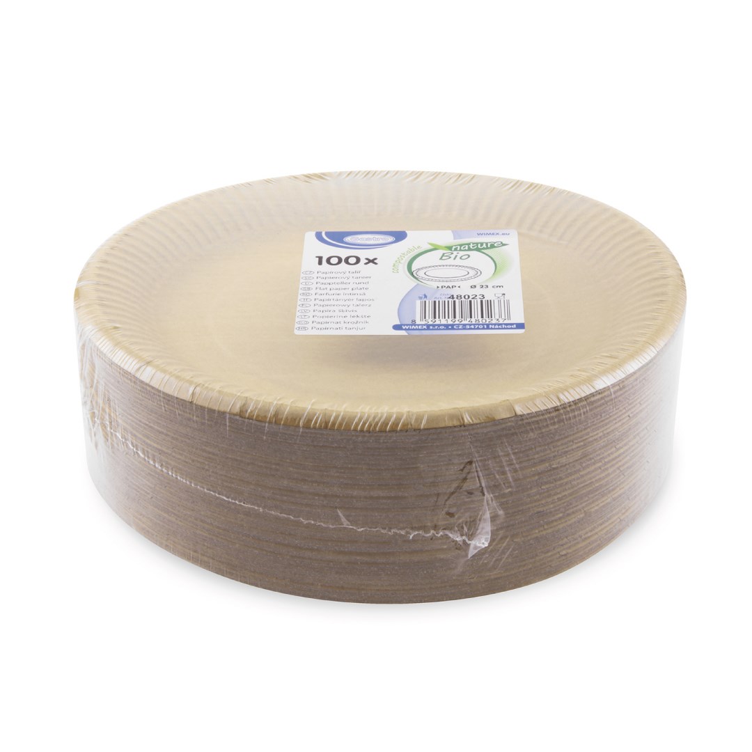 Papierový tanier plytký, hnedý O 23 cm, 100 ks